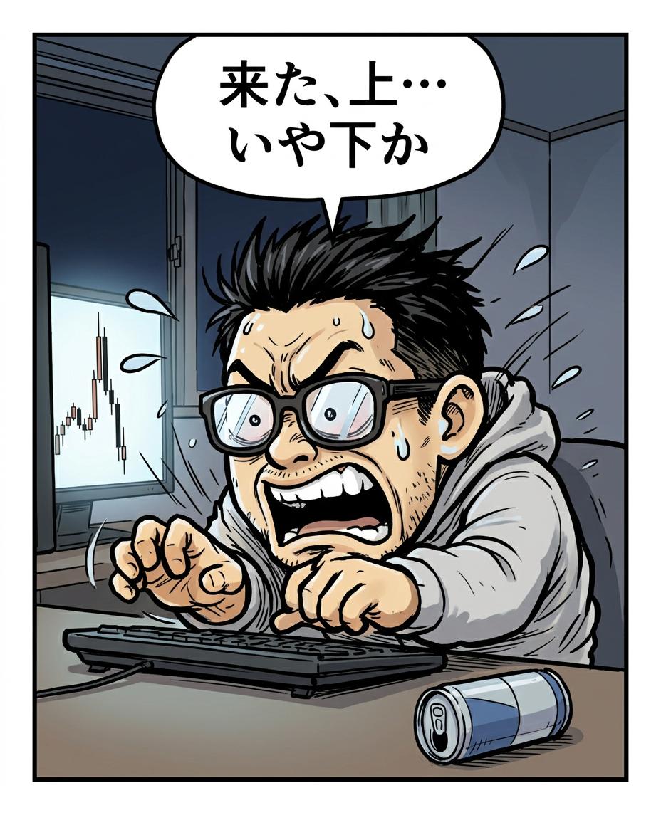 3コマ目。利食安男「来た、上…いや下か」